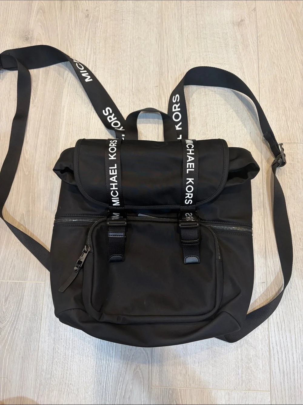 Michael Kors Black Nylon Logo Strap Backpack